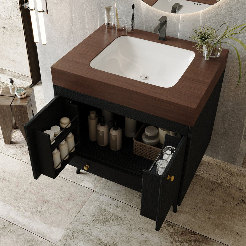 Contemporary Free-standing Bathroom Vanity with Faux Marble Top & Ceramic Sink by HouseOfZazla