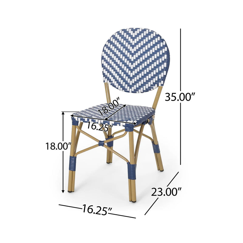 Outdoor Rattan and Aluminum French Armless Bistro Chairs Set - Navy Blue by HouseOfZazla
