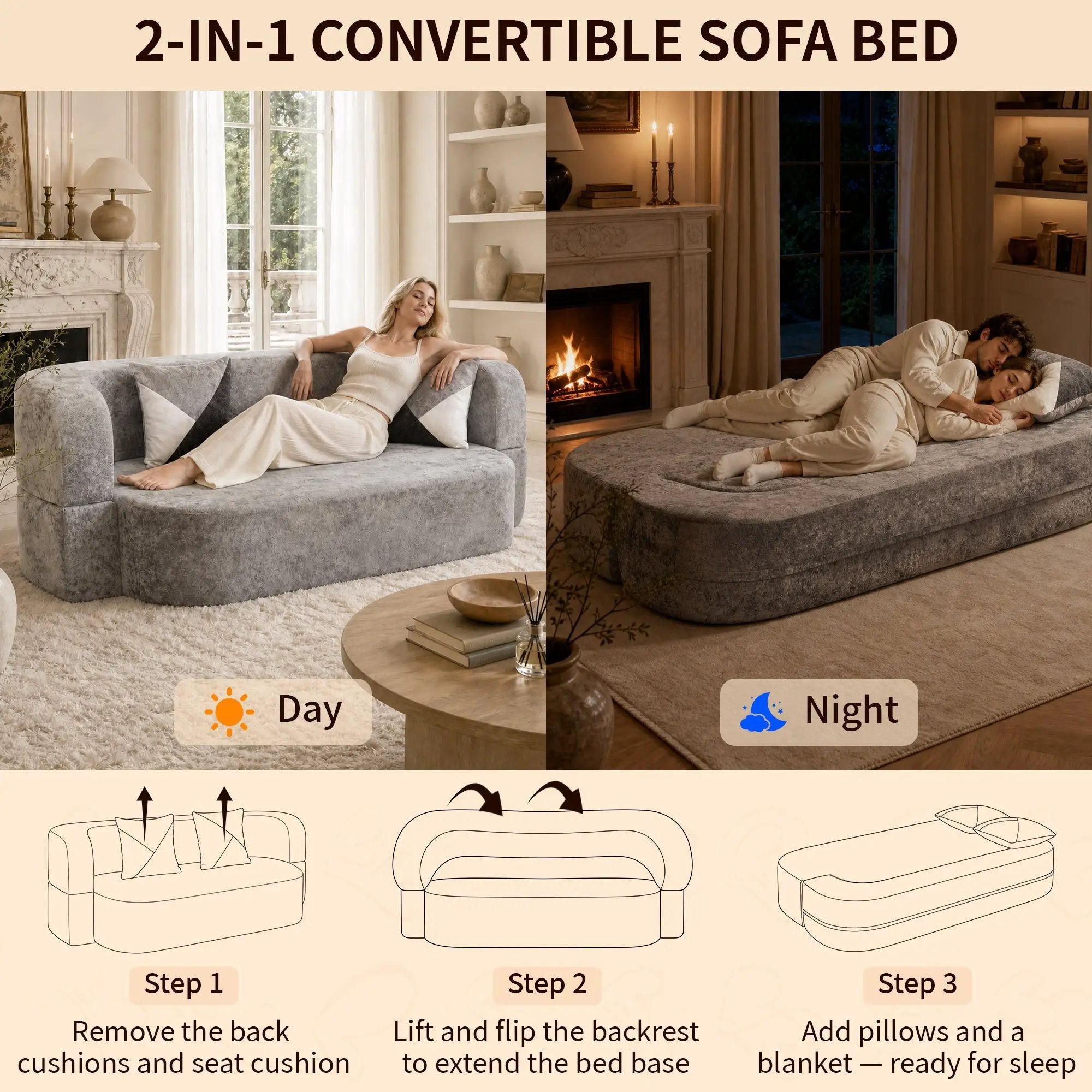 Eggshell Sofa Bed - Convertible Boneless Couch by HouseOfZazla