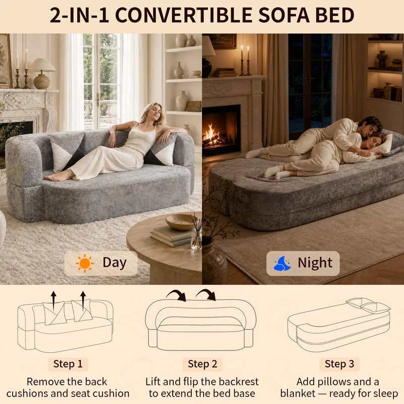 Eggshell Sofa Bed - Convertible Boneless Couch by HouseOfZazla