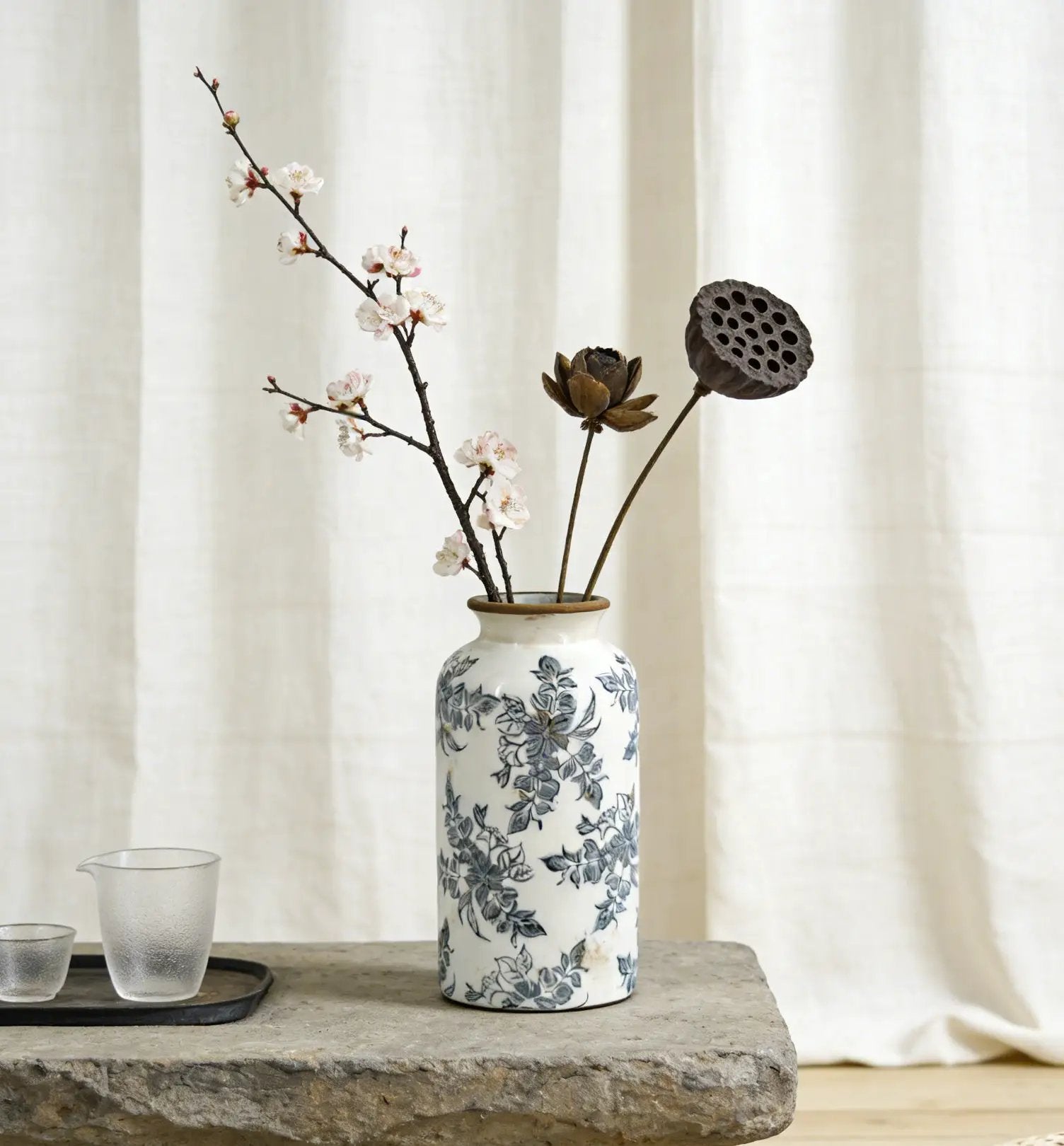 5.3x5.3x10.2" Flower Vase with Floral Pattern by HouseOfZazla