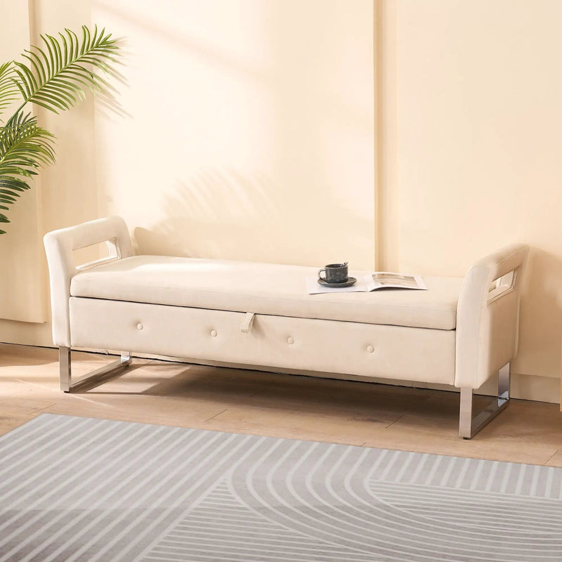Wide Storage Soft Ottoman Bench With Armrests by Unique Piece Furniture