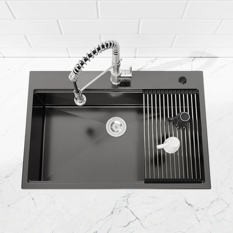 Stainless Steel Kitchen Sink, 33″x22″ Single Bowl, Overmount Handmade Sink by HouseOfZazla