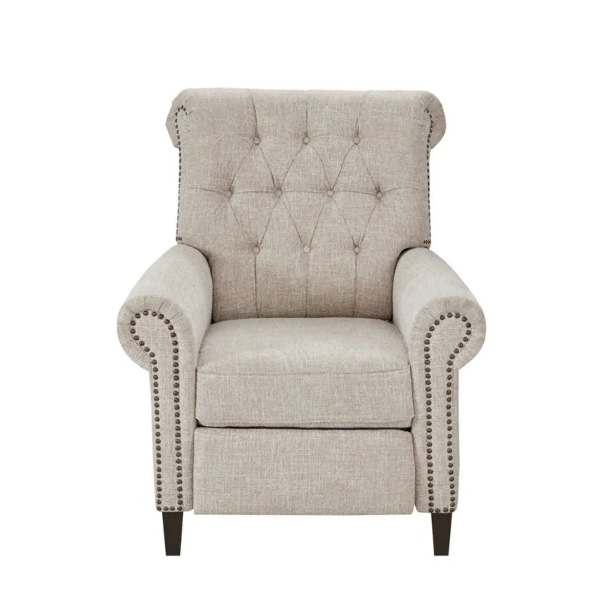 Aidan - Push Back Recliner Chair With Tufted Back And Nailhead Trim - Cream by HouseOfZazla