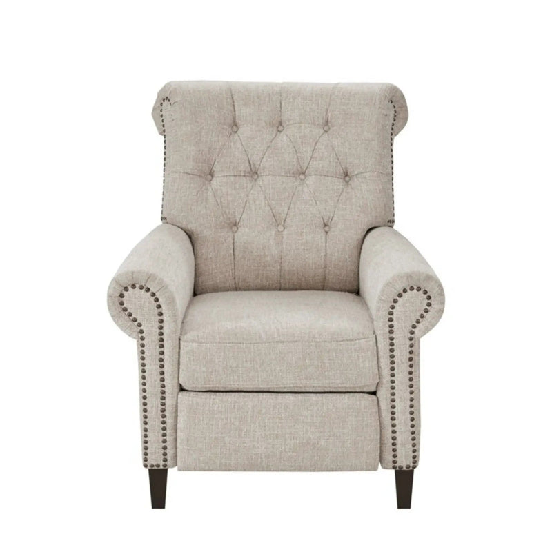 Aidan - Push Back Recliner Chair With Tufted Back And Nailhead Trim - Cream by HouseOfZazla