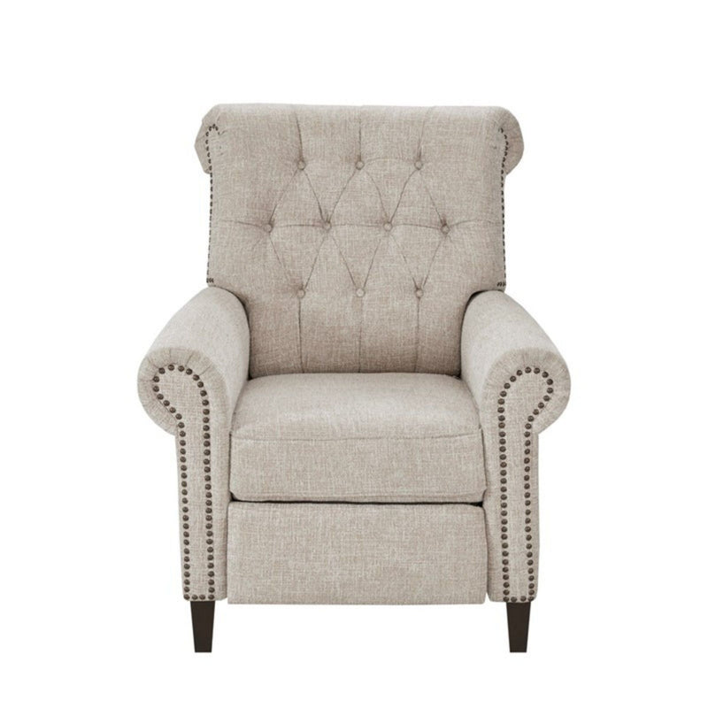 Cream Push Back Recliner Chair with Tufted Back and Nailhead Trim