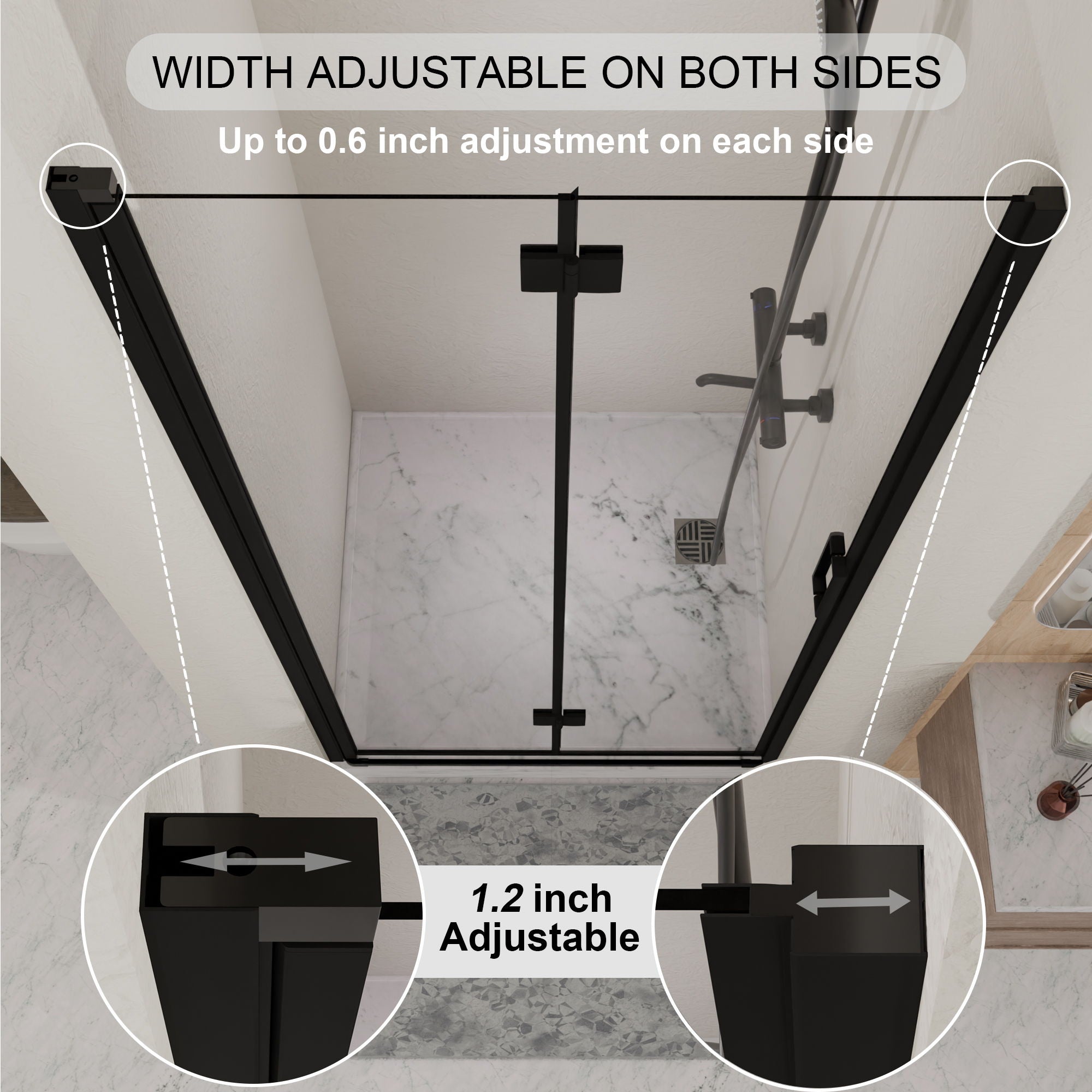 Semi Frameless Bifold Pivot Shower Door, Reversible Installation by HouseOfZazla