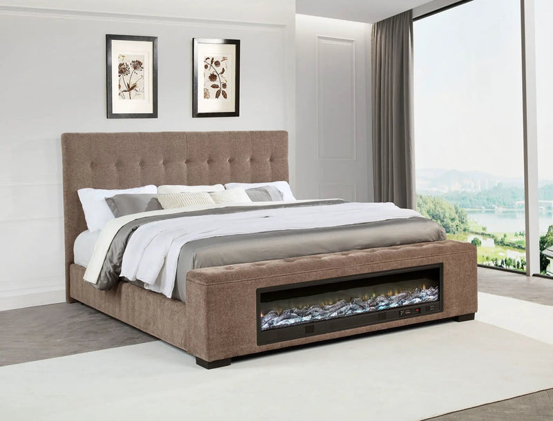 Senna Upholstered Queen Audio Flame Visualizer Bed Brown by Unique Piece Furniture