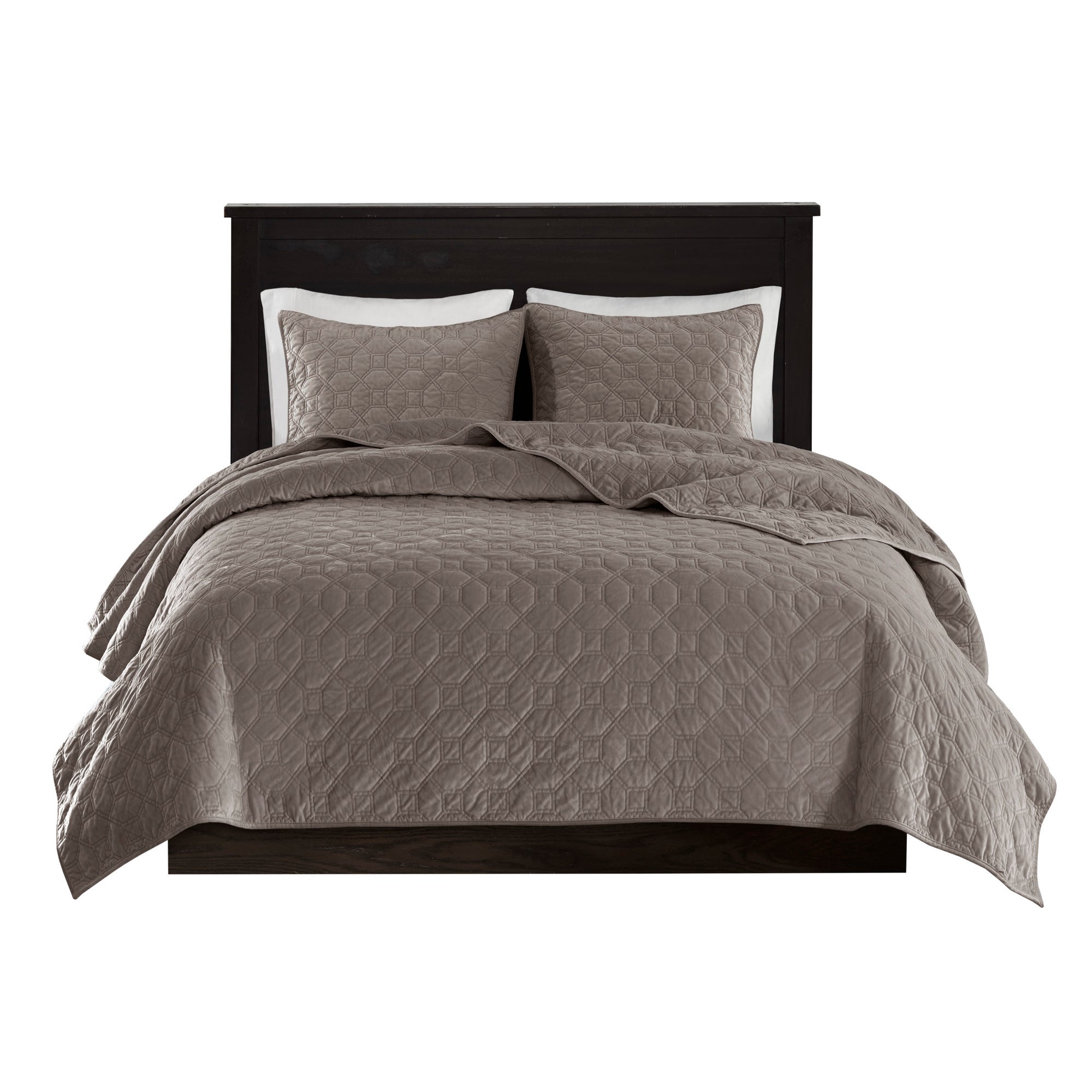 3 Piece Velvet Quilt Set Taupe Full/Queen by HouseOfZazla