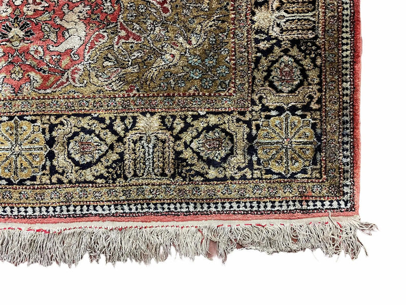 Persian Qum Silk Rug 3.8 x 5.6, Silk on Silk, Animal Pictorials, Fine 330 KPSI by Jewel Rugs