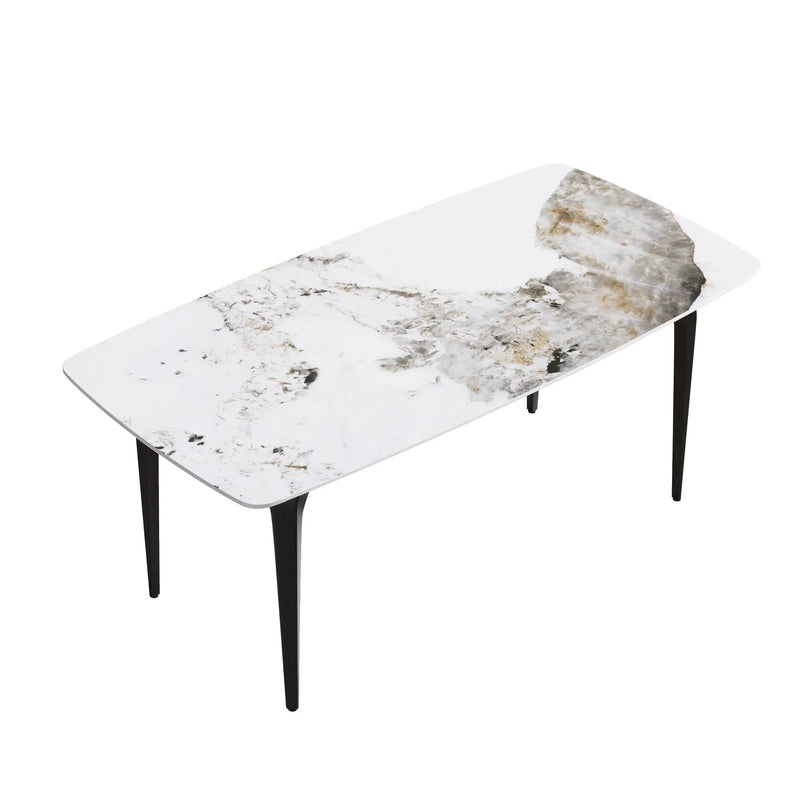 70.87" Modern Artificial Stone Pandora White Curved Black Metal Leg Dining Table - Antique White by Unique Piece Furniture