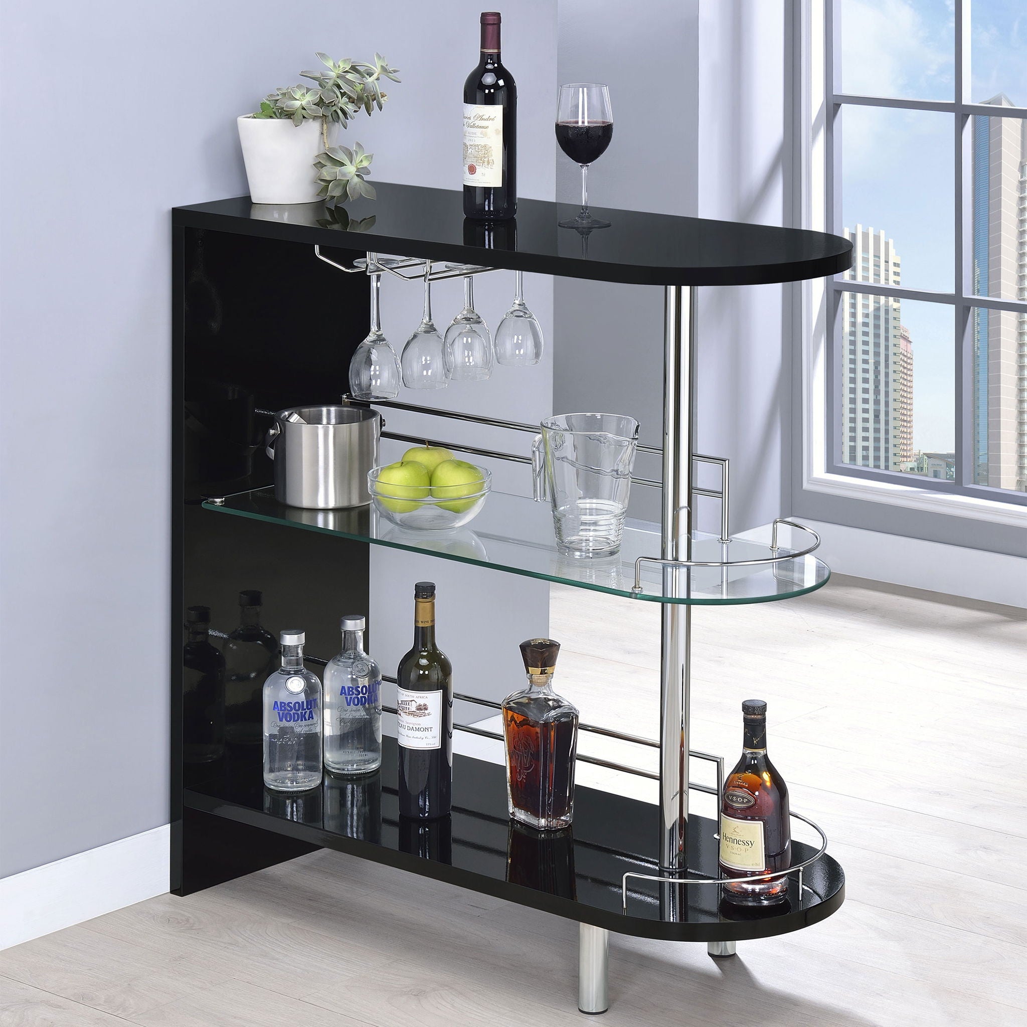 Karinna - 2 Tier Home Bar Table With Shelf - Silver by HouseOfZazla