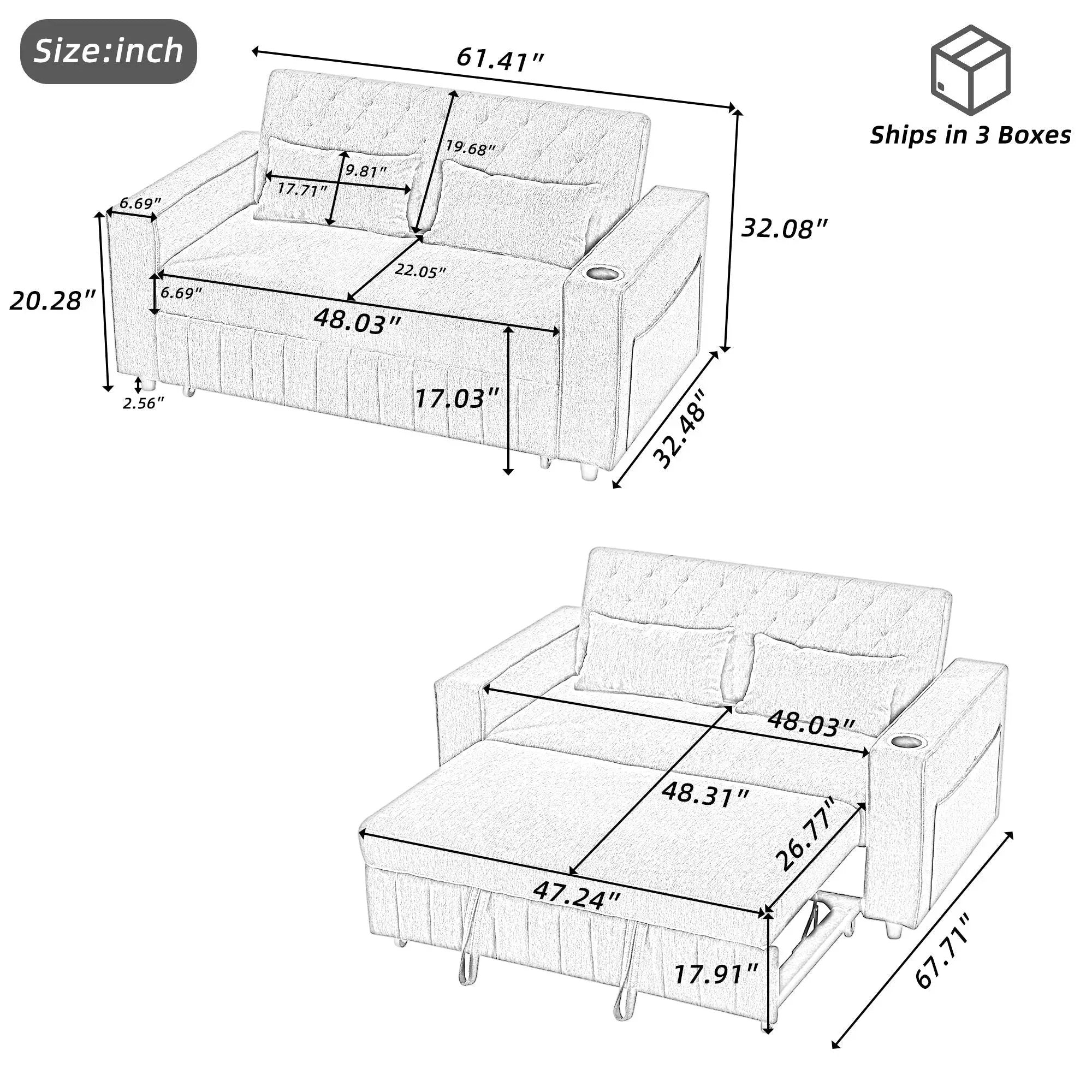 Pull-Out Sofa Bed Convertible Couch With Adjustable Backrest For Living Room by HouseOfZazla