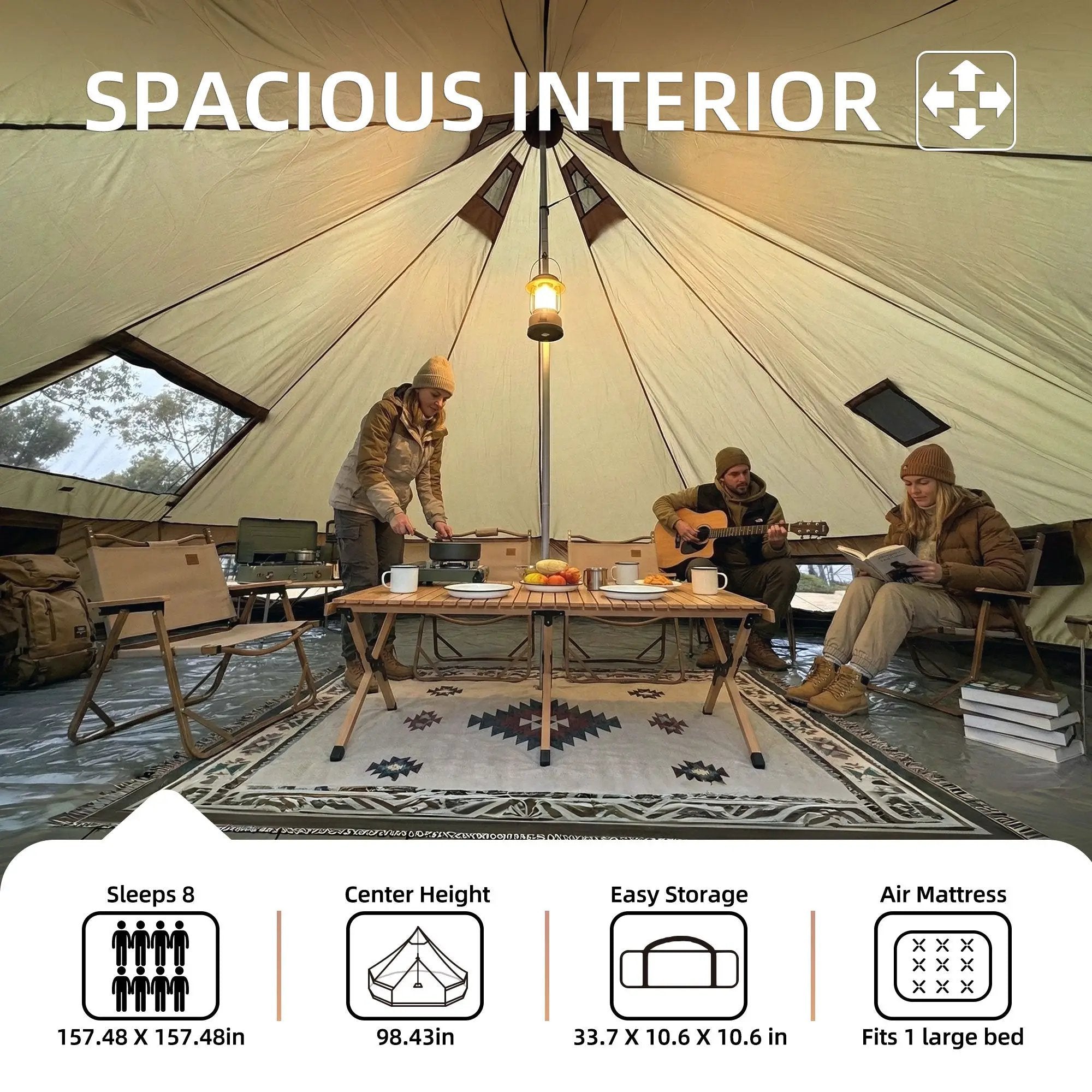 4 Season Bell Tent 13.1FT, Beige Waterproof Glamping Yurt Tent by HouseOfZazla