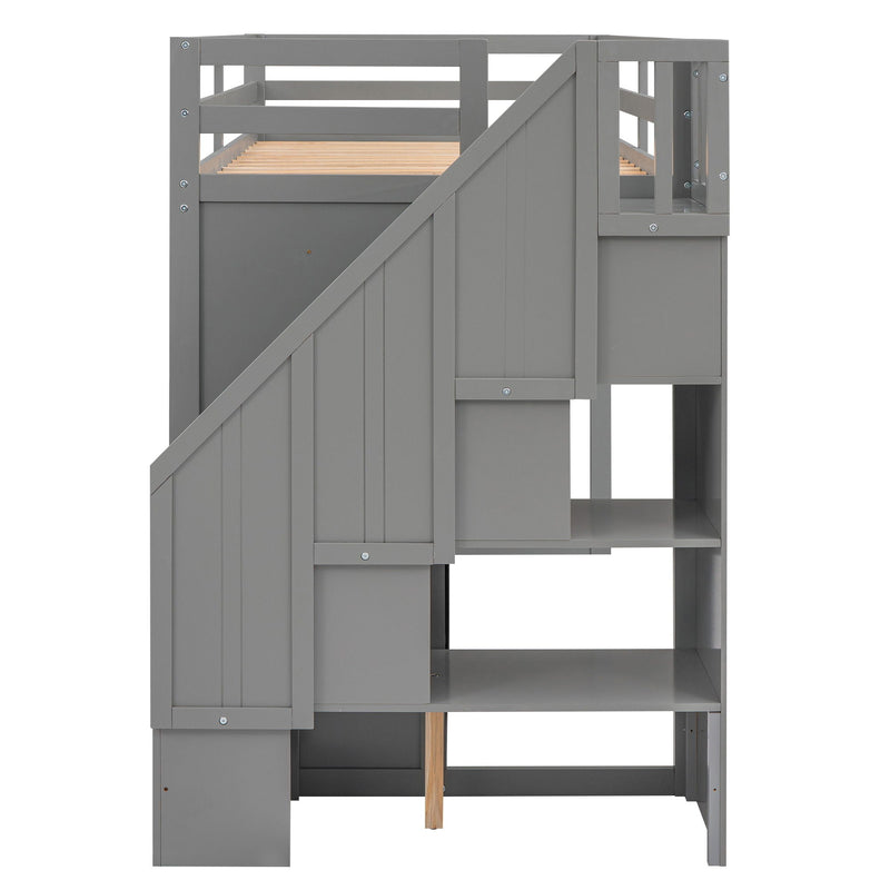 Loft Bed With 3 Shelves, 2 Wardrobes, 2 Drawers, Ladder Storage by HouseOfZazla