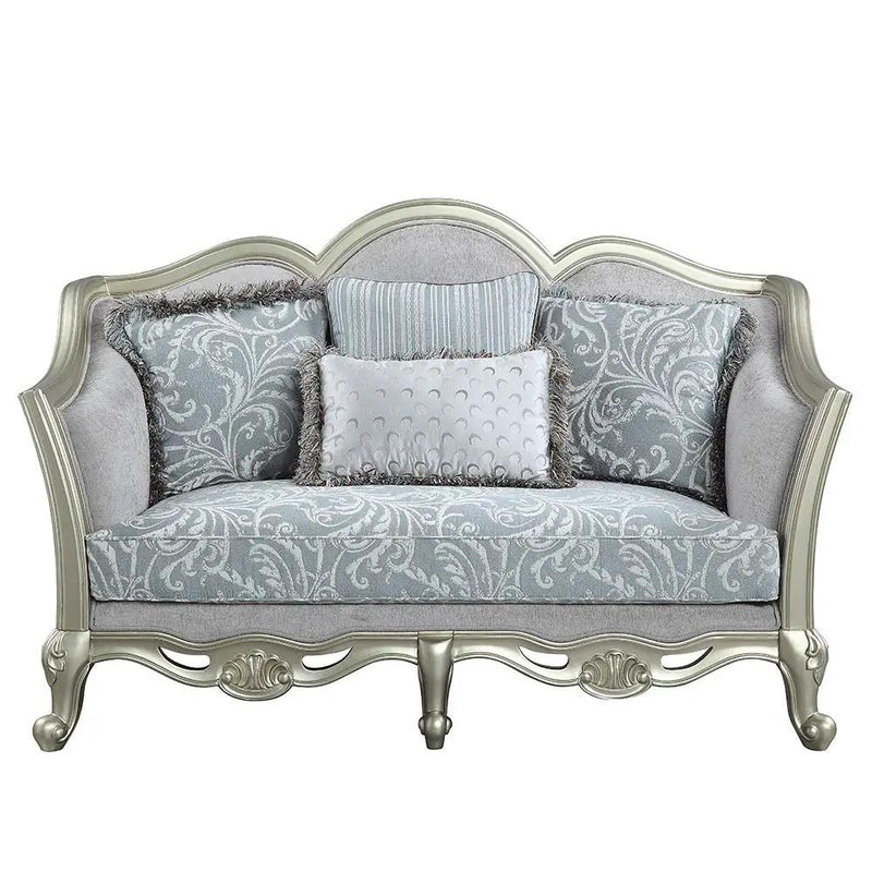 Qunsia - Loveseat With 4 Pillows - Light Gray Linen & Champagne by Unique Piece Furniture
