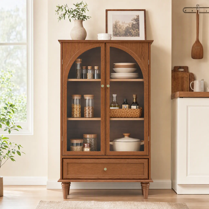 Vintage Farmhouse Arched Glass Accent Cabinet by HouseOfZazla