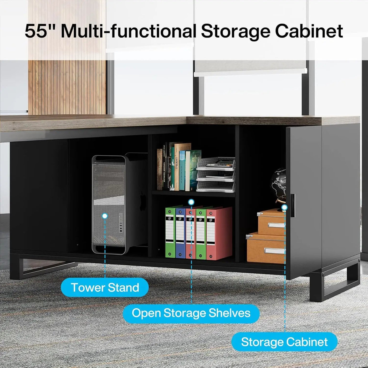 L-Shaped Executive Desk With File Cabinet, Computer Workstation With Storage by HouseOfZazla
