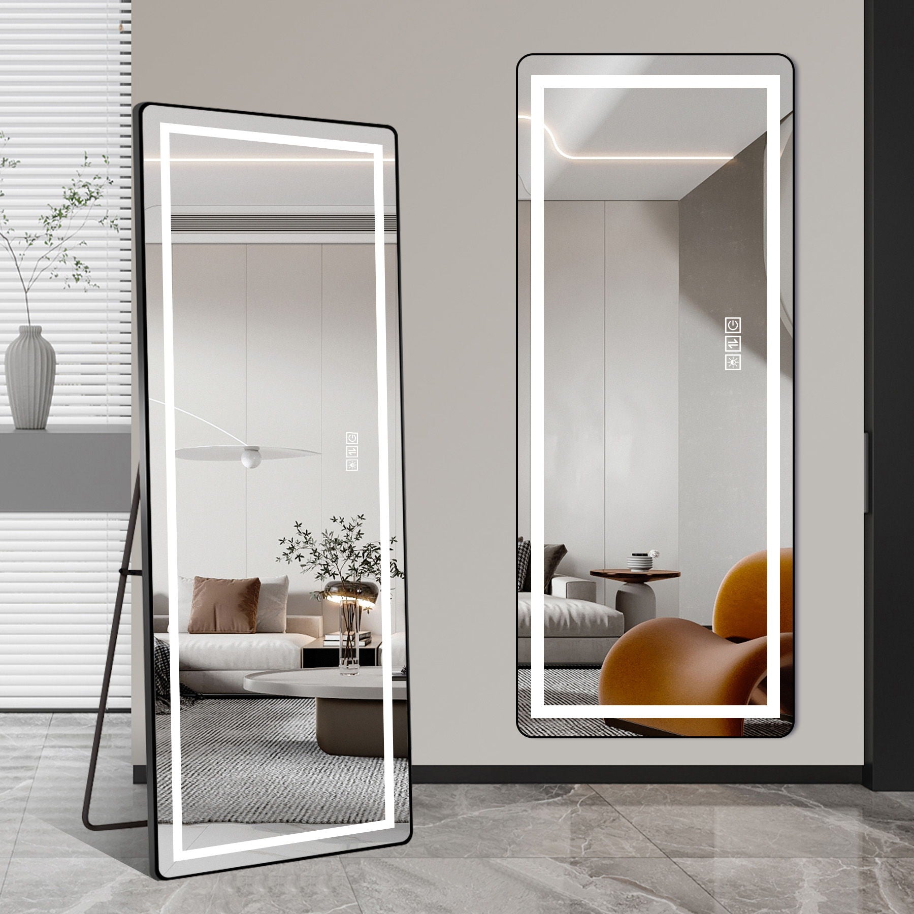 Full-Length Vertical Mirror With LED Light, Dimming Wall Mirror With Frame by HouseOfZazla