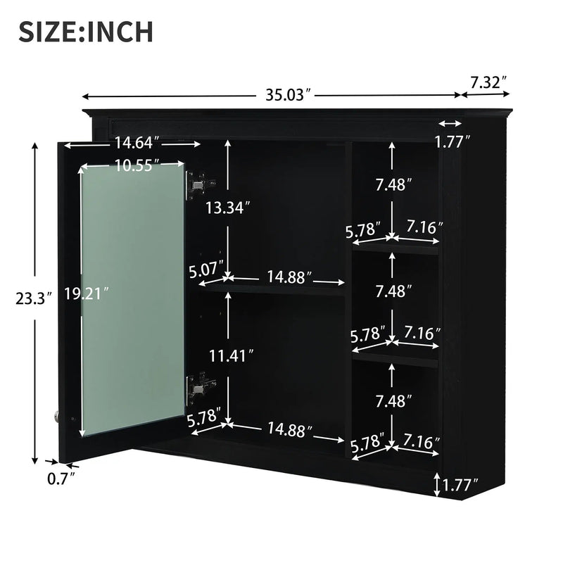 Wall Mounted Medicine Cabinet With Mirror, Storage Cabinet Featuring 6 Open Shelves And Adjustable Interior by Unique Piece Furniture
