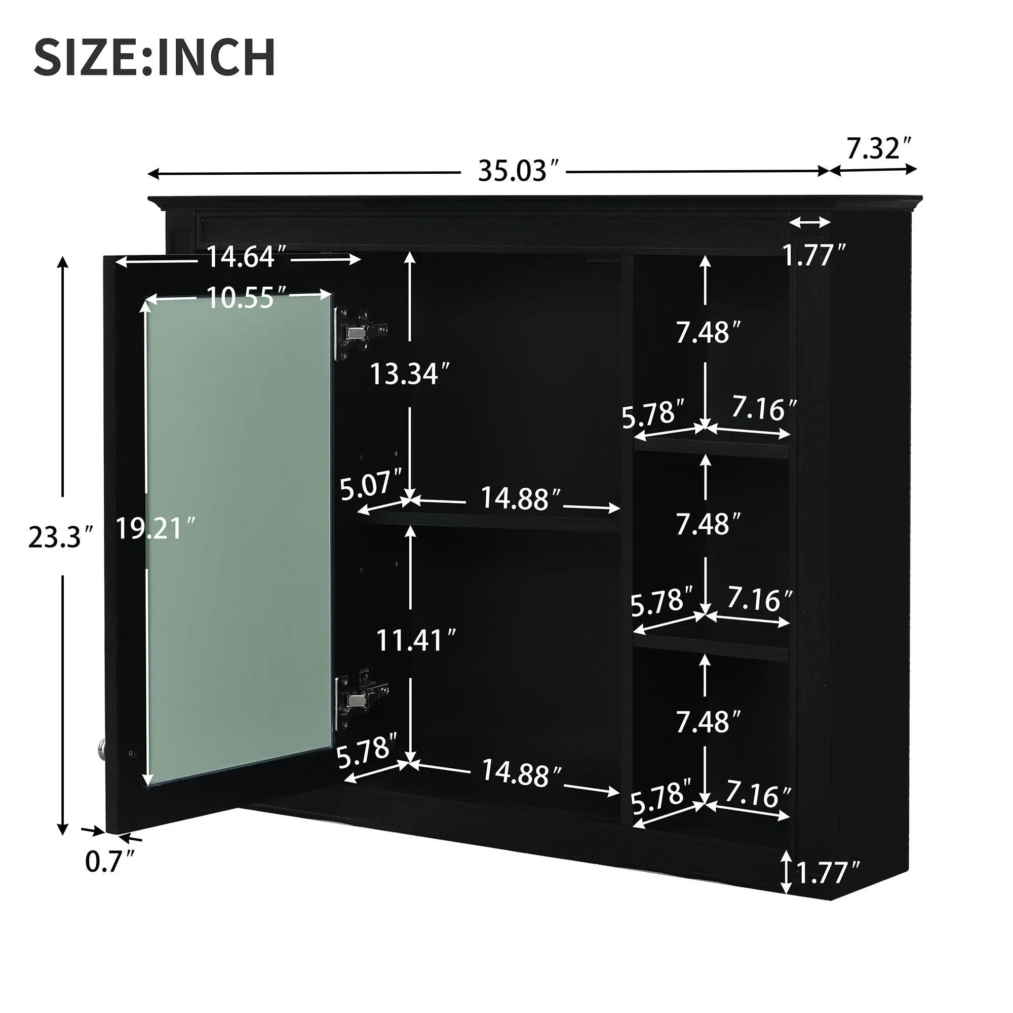 Wall Mounted Medicine Cabinet With Mirror, Storage Cabinet Featuring 6 Open Shelves And Adjustable Interior by HouseOfZazla