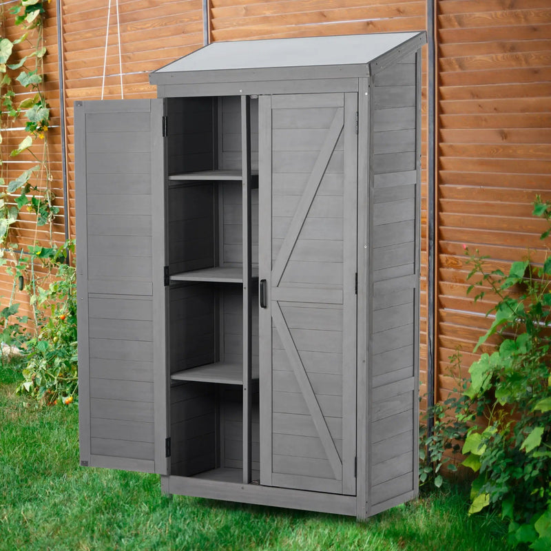Wood Outdoor Storage Cabinet With Metal Top Garden Shed For Yard And Patio - Gray by HouseOfZazla