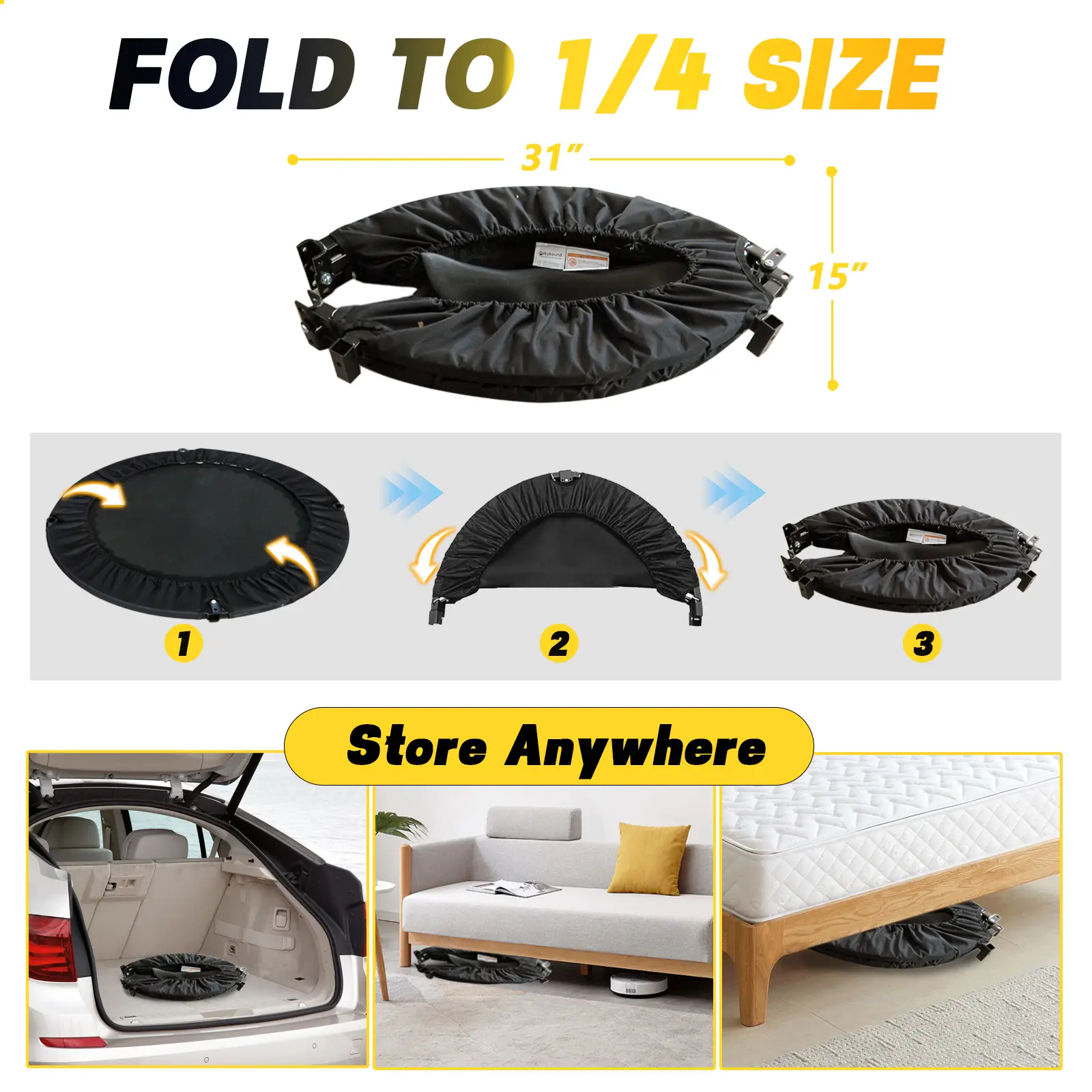 YC 40 Inch Foldable Trampoline with Handle - Standard Spring by HouseOfZazla