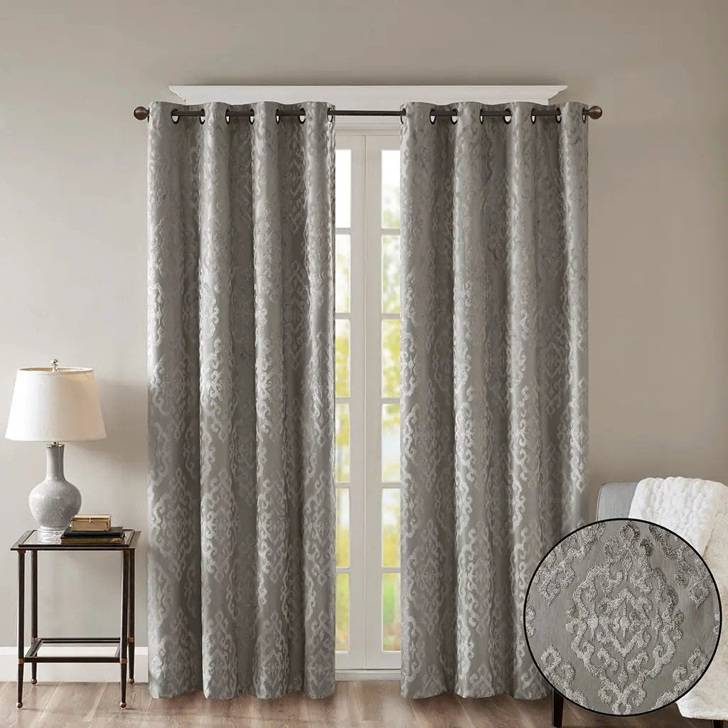 Knitted Jacquard Damask Total Blackout Grommet Curtain Panel by HouseOfZazla