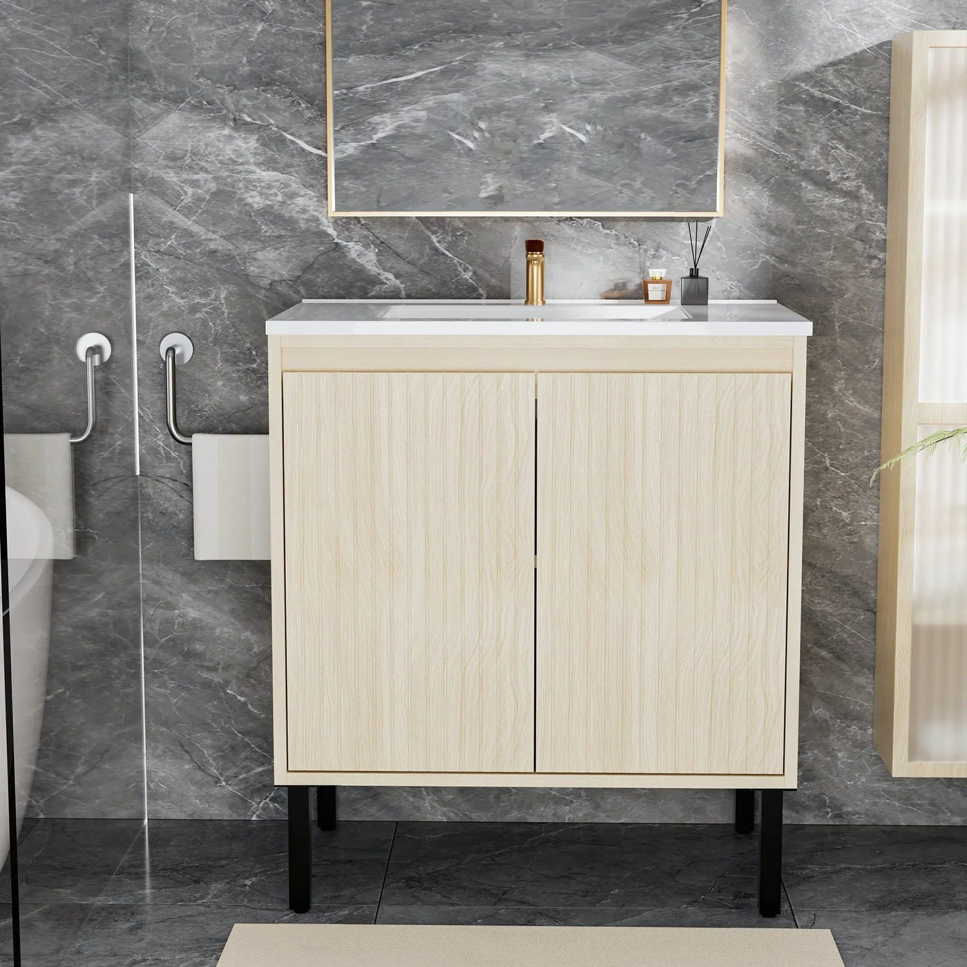 Bathroom Vanity With Ceramic Sink, Floor-Standing Design, Soft-Closing Drawers by Unique Piece Furniture