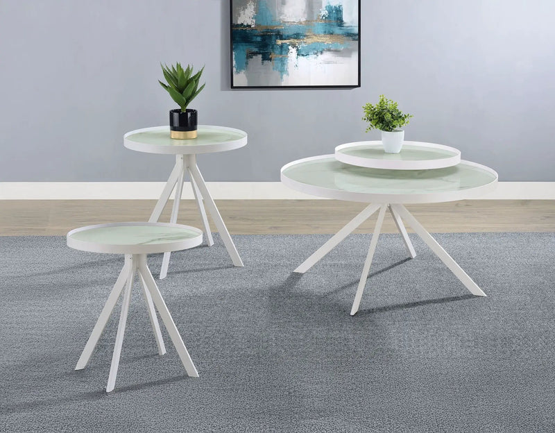 Briggs 3-piece Round Coffee and End Table Set White by Unique Piece Furniture