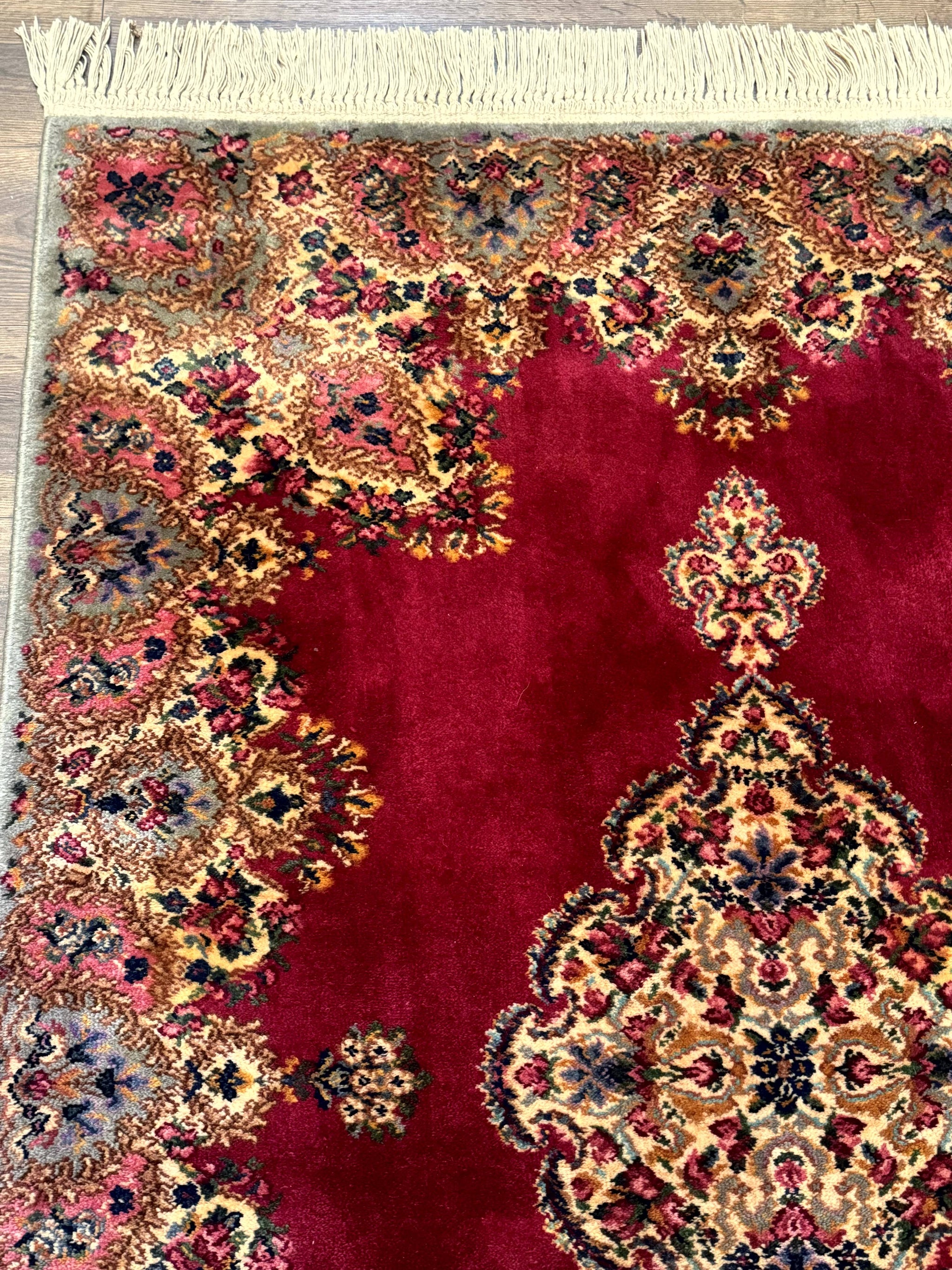 Karastan Rug 4x6 Red Medallion Kirman #762, Wool Vintage Original 700 Series by Jewel Rugs