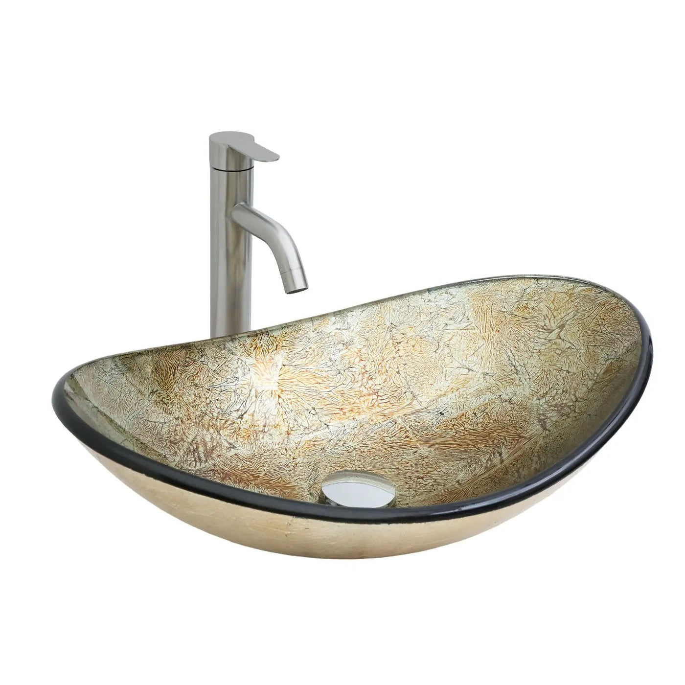 Tempered Glass Vessel Sink With Boat Shape Pop-Up Drain by HouseOfZazla