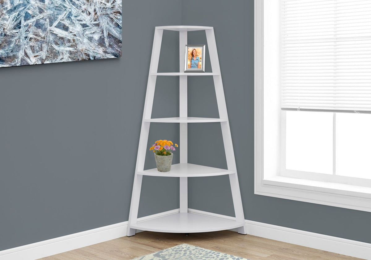 4-Tier Corner Bookshelf with 4 Fixed Shelves - White or Light Brown, photo 6 of 8