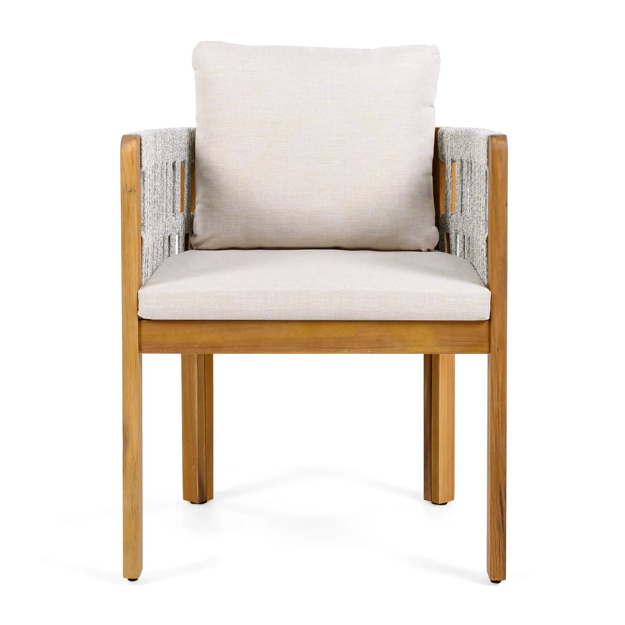 7 Piece Outdoor Dining Set with Table and Chairs - Beige / Teak / White by HouseOfZazla
