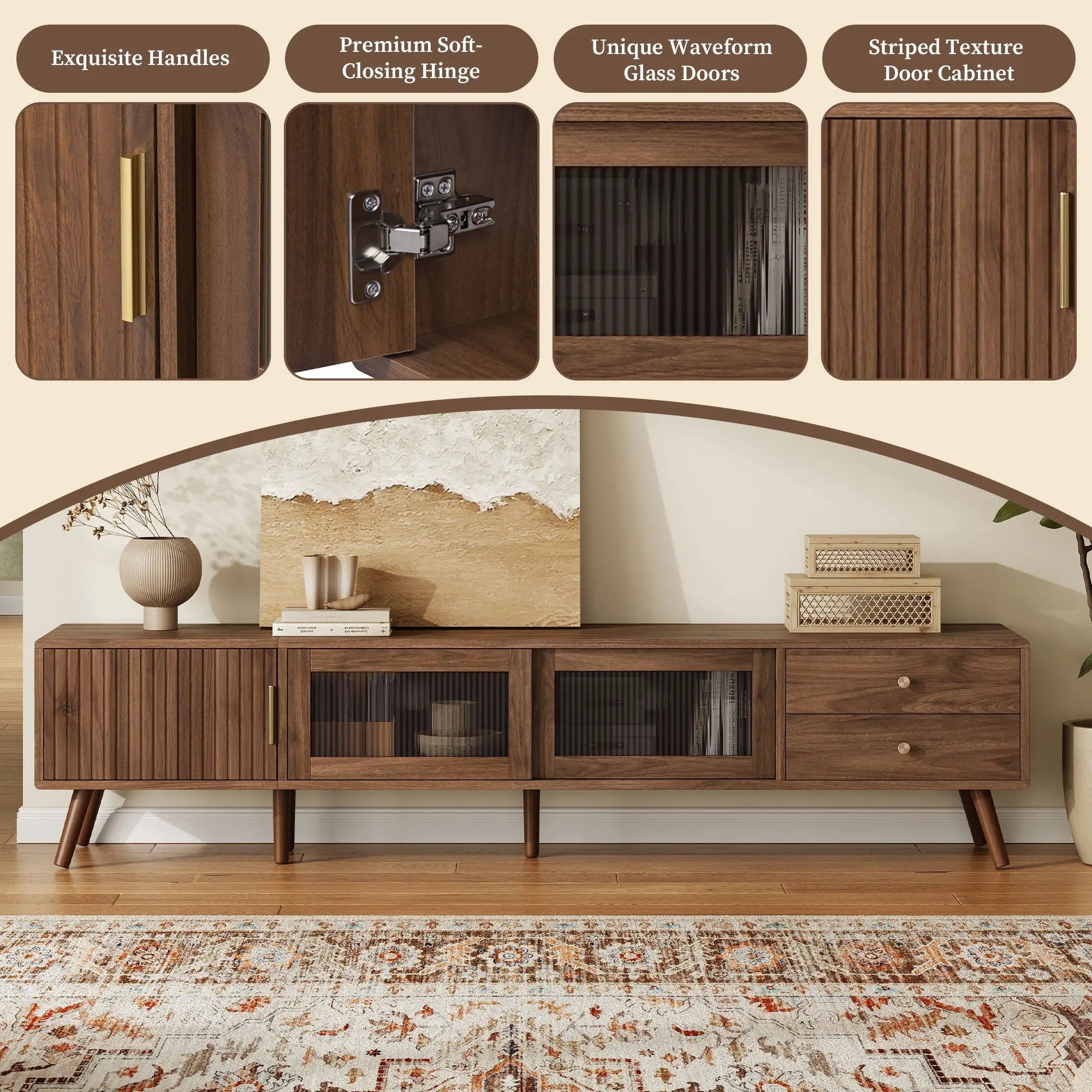 Doors TV Stand For TVs Up To 85", Entertainment Center With Storage Cabinets, TV Media Console Table For Living Room - Natural by Unique Piece Furniture