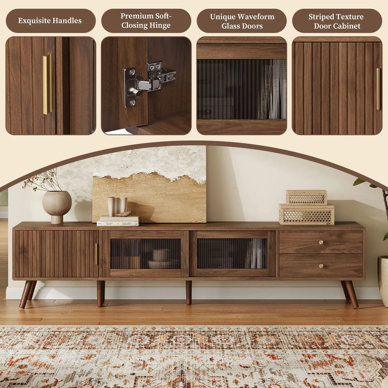 Doors TV Stand For TVs Up To 85", Entertainment Center With Storage Cabinets, TV Media Console Table For Living Room - Natural by Unique Piece Furniture