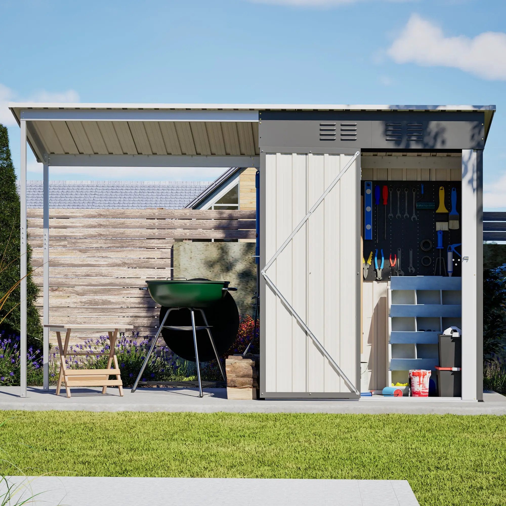 Durable 5x3FT Galvanized Steel Shed & Gazebo Combo by HouseOfZazla
