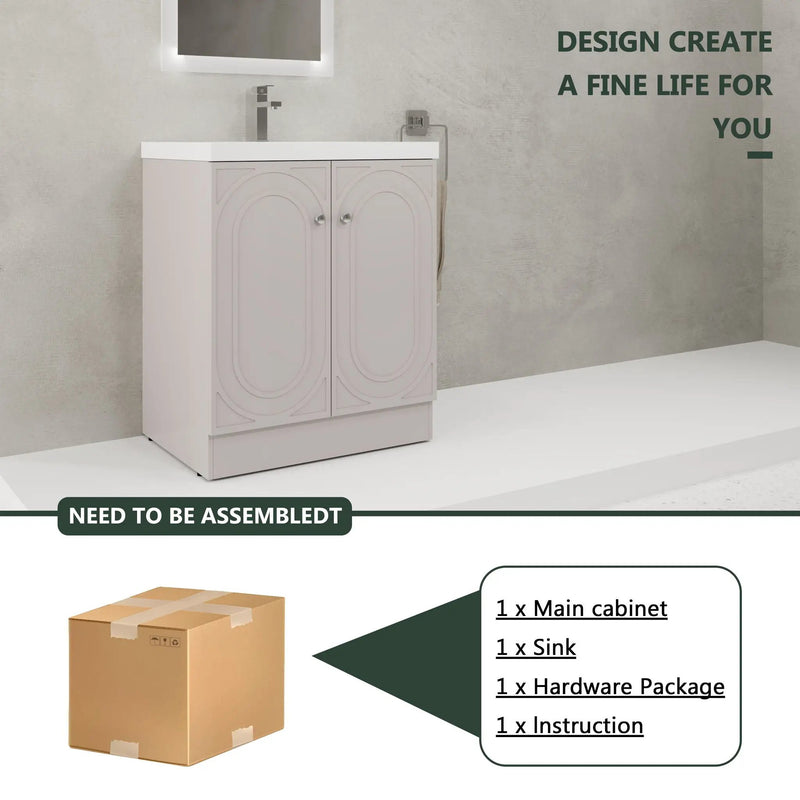 Contemporary Freestanding Bathroom Vanity With Resin Sink & Soft-Close Cabinet Doors by HouseOfZazla
