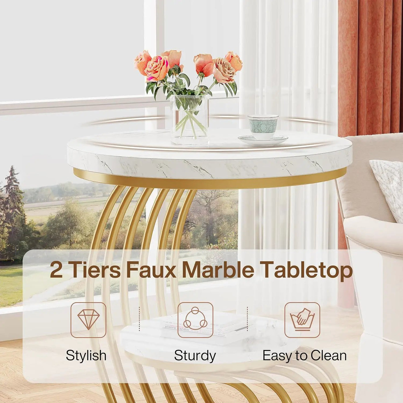 Round Vintage End Table With 2 Tier Storage by HouseOfZazla