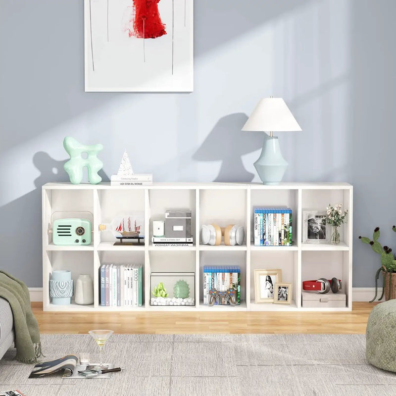 Narrow 12 Cube Bookcase With Closed Back For Living Room - White