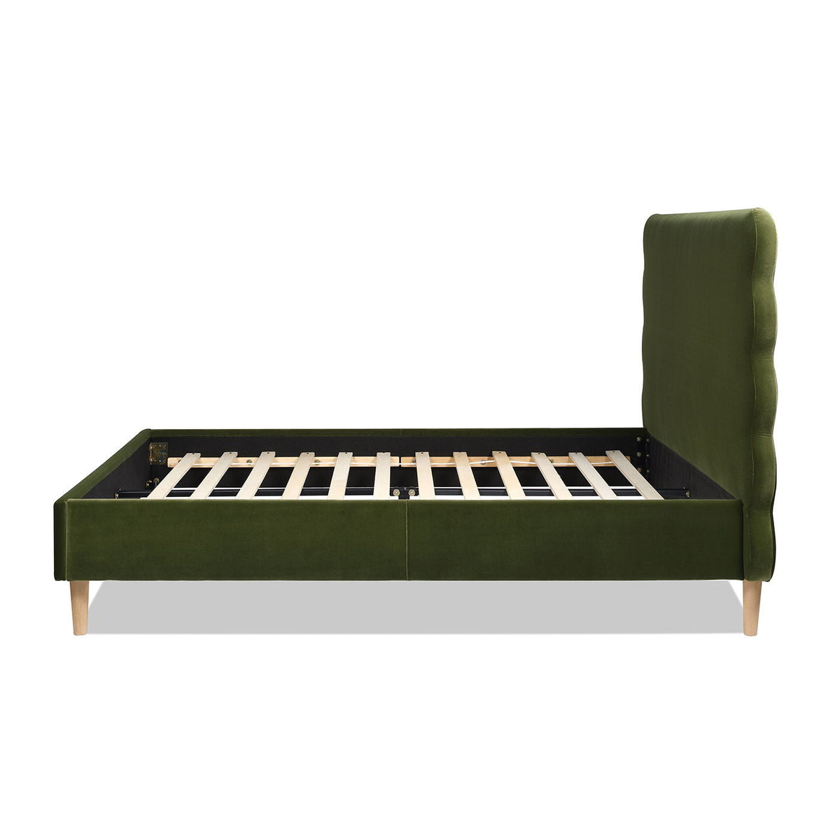 Modern Wavy Headboard Platform Bed with Upholstered Frame - White or Dark Green, photo 28 of 30