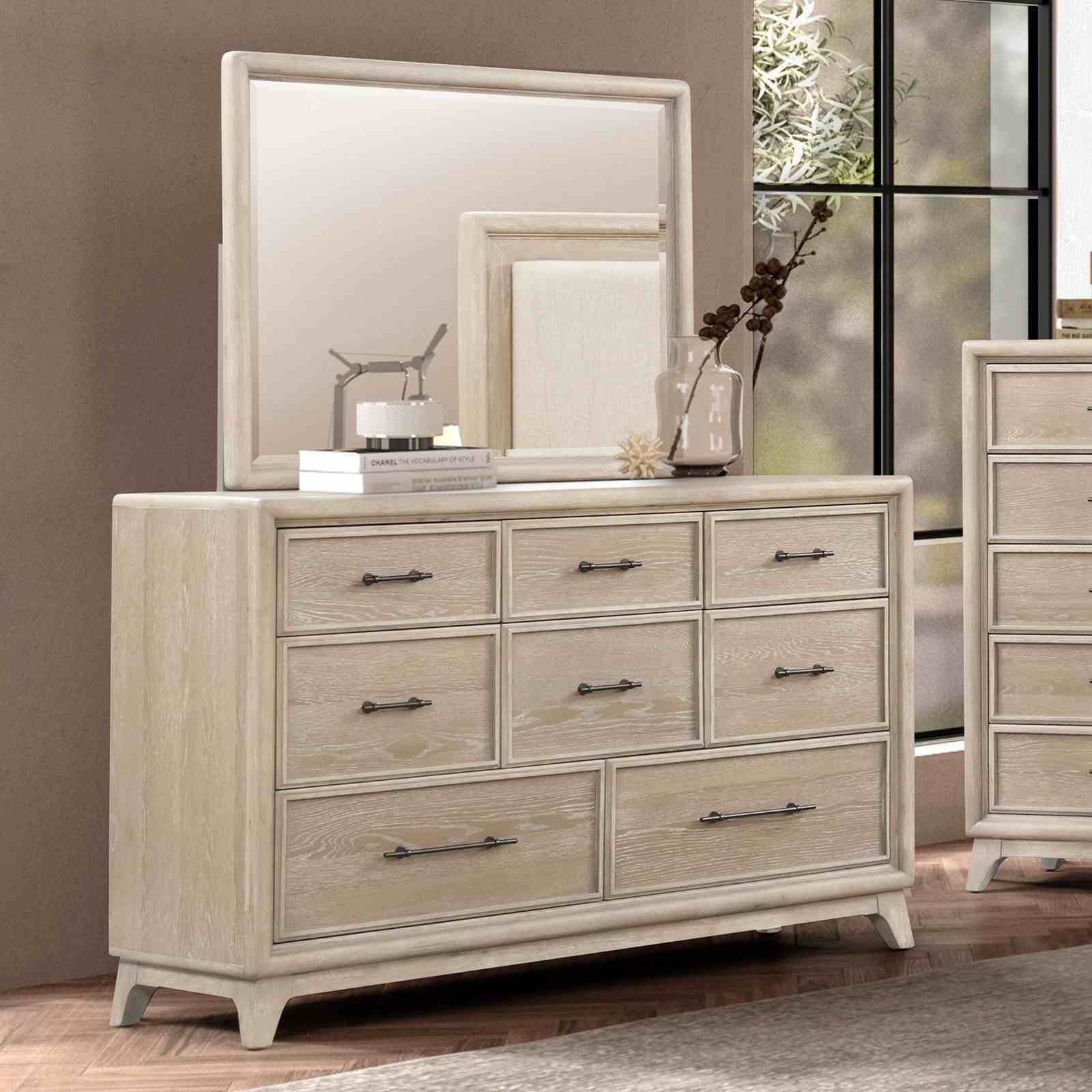 8 Drawers Dresser With Mirror, Bedroom Furniture - Oak by HouseOfZazla