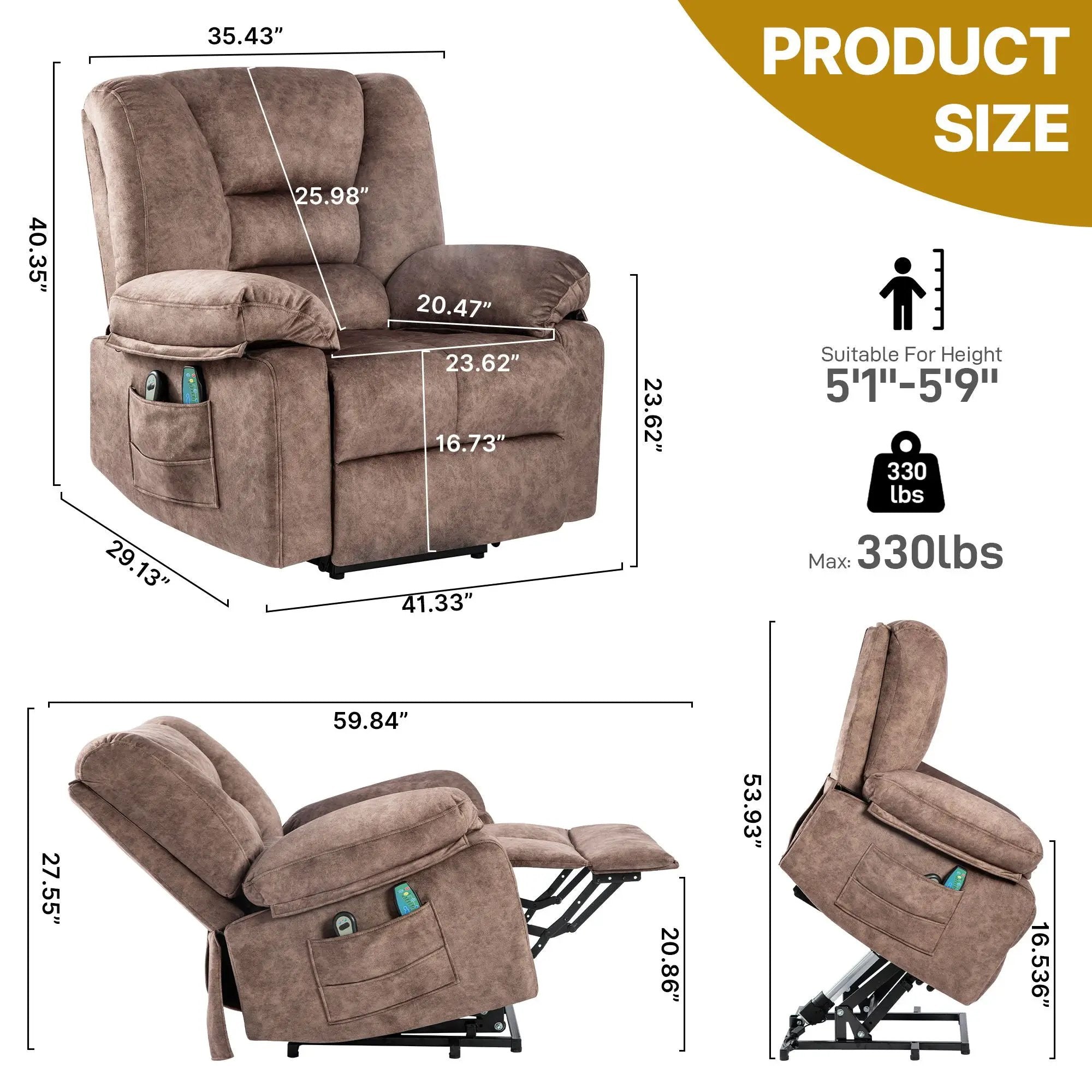 Power Lift Recliner Chair Sofa With Massage by Unique Piece Furniture