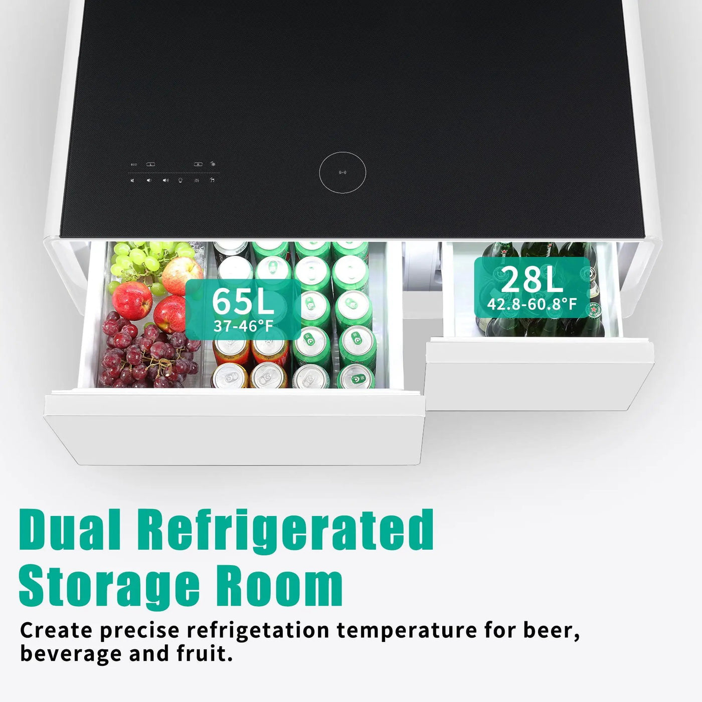 Modern Smart Coffee Table With Built-In Fridge - tooth Speaker, Wireless Charging, Touch Control Panel, USB Interface, Outlet Protection, Atmosphere Light by Unique Piece Furniture