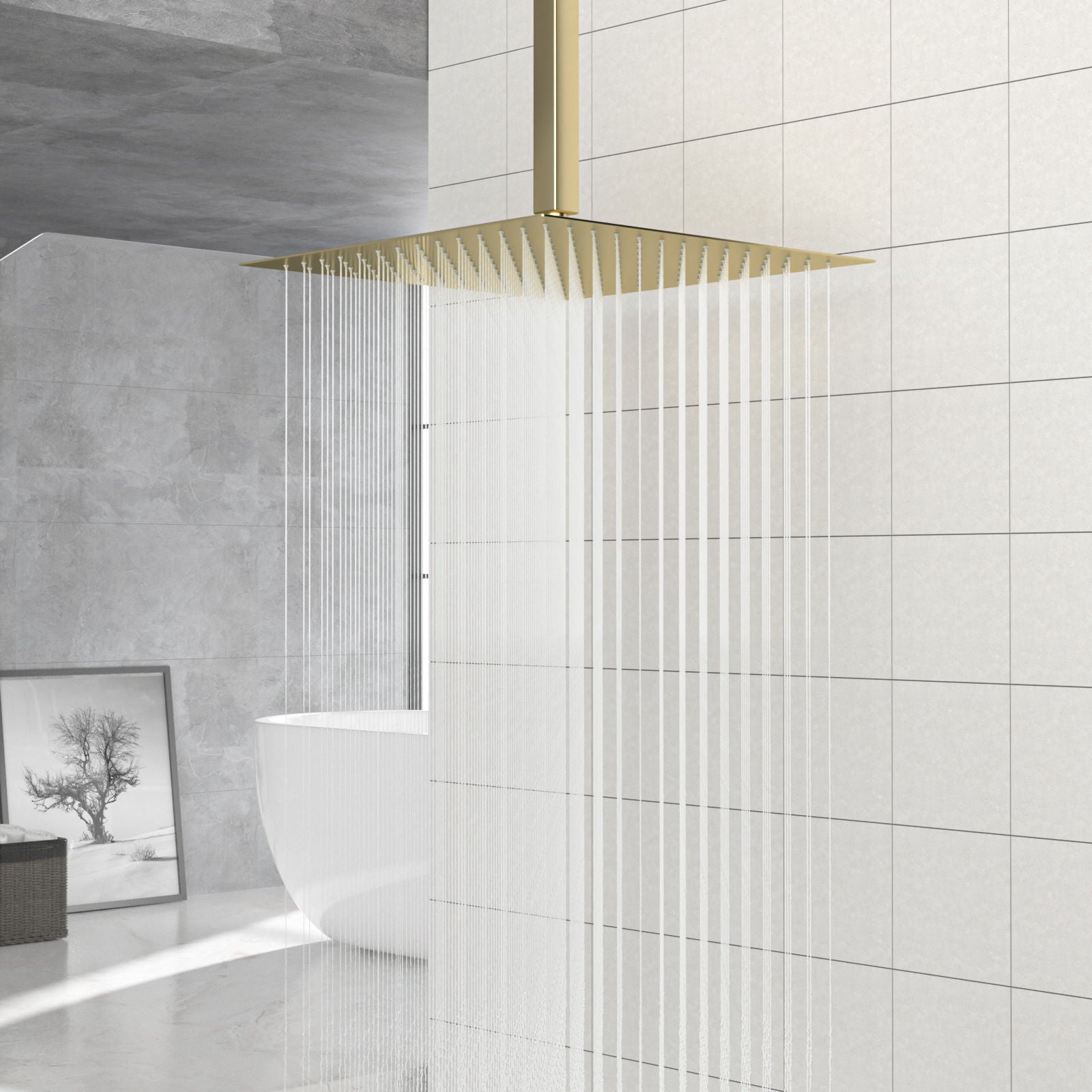 16" Square Rainfall Shower Head Fixed Wall Mount With Full Body Coverage & Self Cleaning Silicone Nozzles by HouseOfZazla