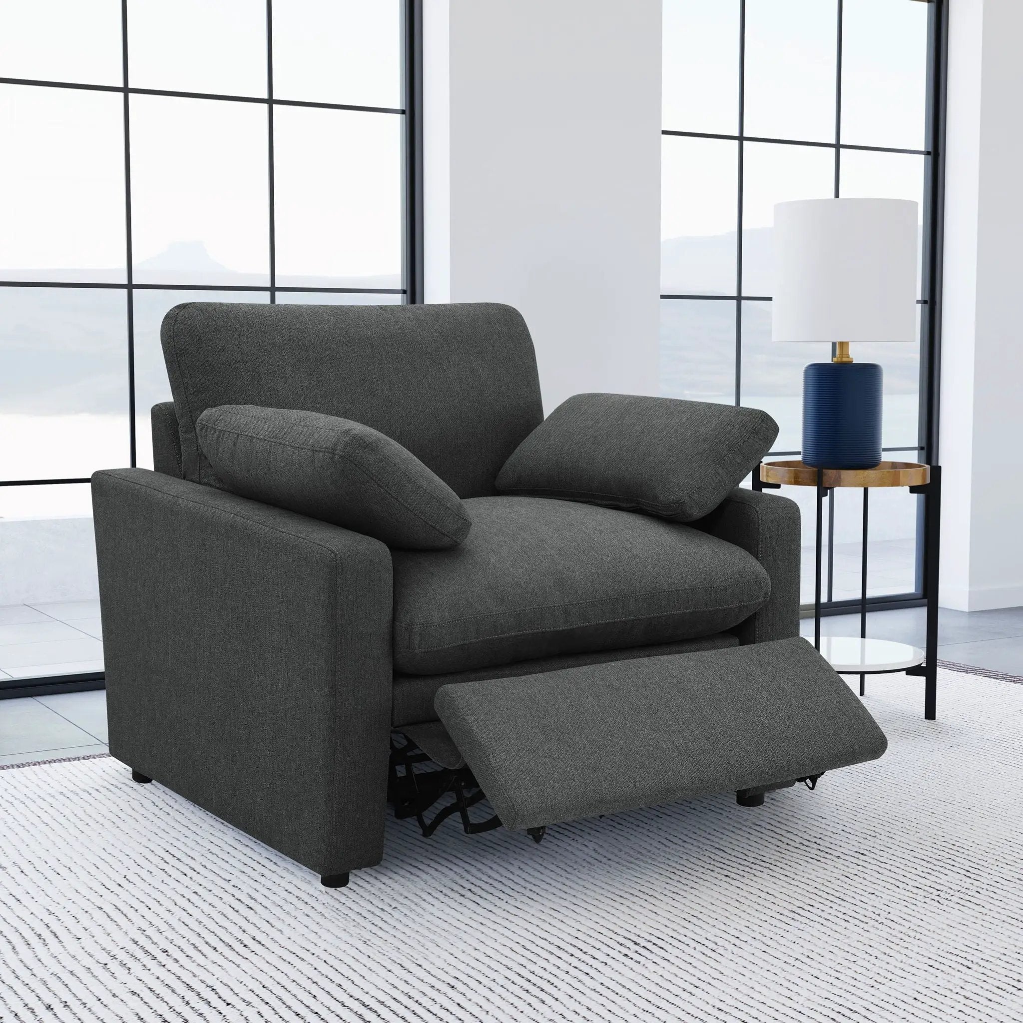 Collins Upholstered Power Recliner Chair Dark Grey by Unique Piece Furniture