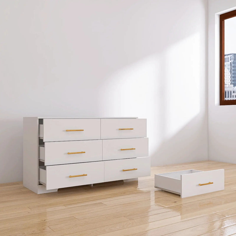 Large 6 Drawers Chest Of Drawer Dressers Table With Handle by HouseOfZazla