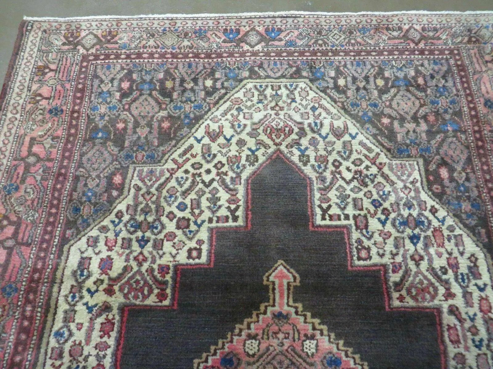 4' X 5' Antique Handmade India Floral Oriental Wool Rug Brown Vegetable Dyes by Jewel Rugs