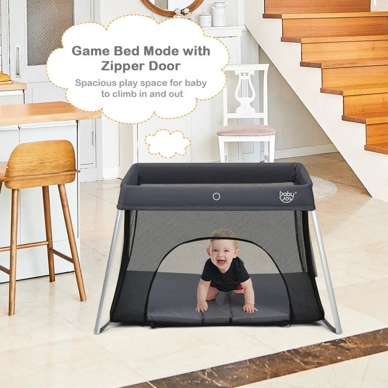 Lightweight Foldable Baby Playpen w/ Carry Bag-Dark Gray by DirectDeals