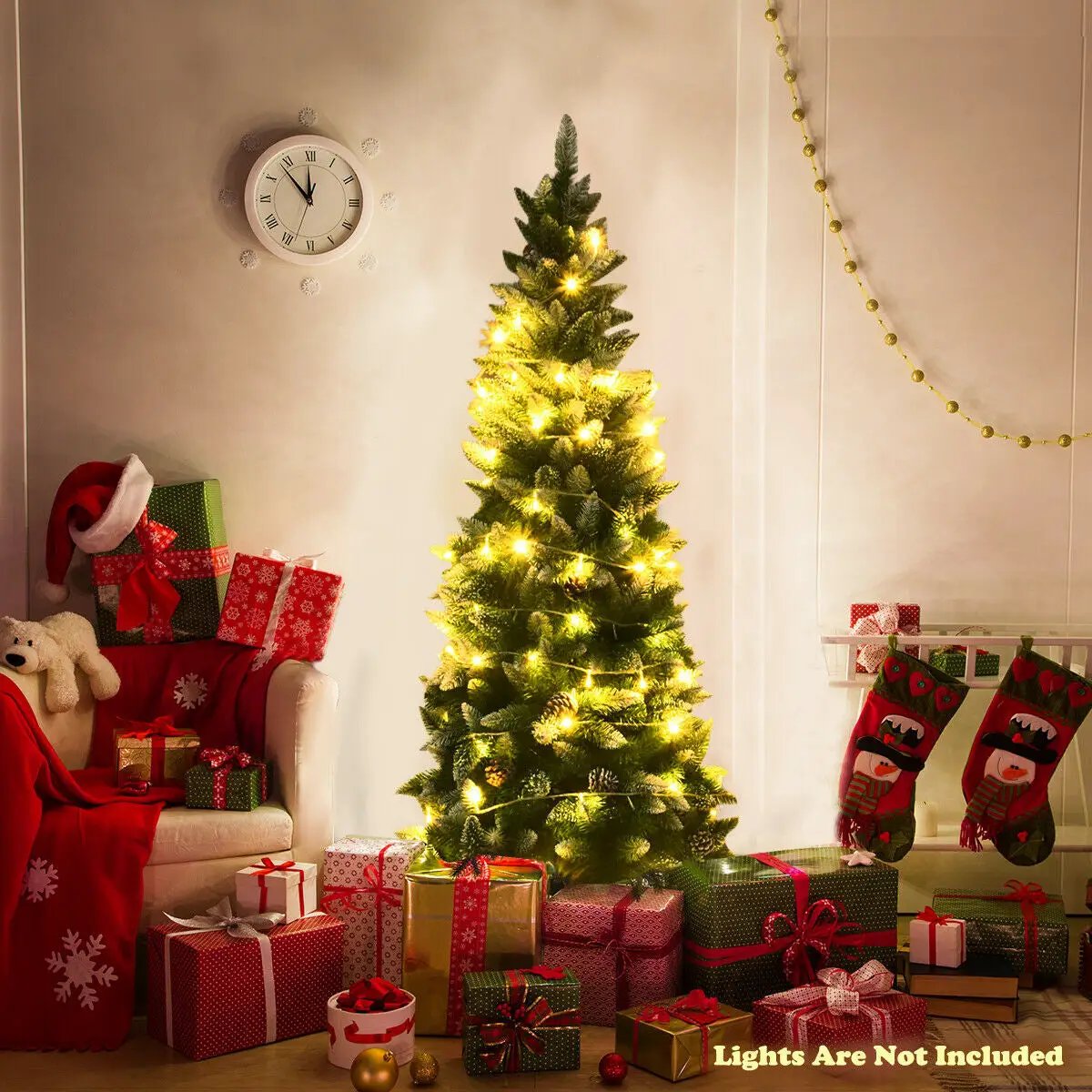 5/6/7.5 Feet Artificial Pencil Christmas Tree with Pine Cones by DirectDeals